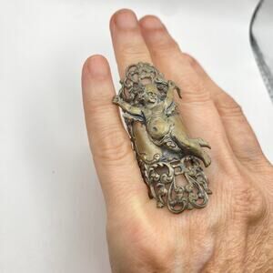 Vintage KIM CRAFTSMAN  Cherub Angel Romantic Bold Statement Ring Brass - Size 7